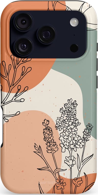 Casetastic hoesje geschikt voor Apple iPhone 17 Pro - MagSafe - Dubbellaagse bescherming - Lijnenspel Natuur - Fashion Case - Zand Saliegroen Terracotta