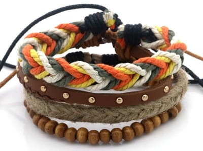 Armband set - 4-delig - touw en kralen - naturel kleurenmix - verstelbaar