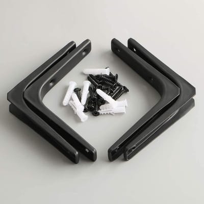 Set van 4 Hoeksteunen voor Planken - Metalen Steunen voor Wandmontage, 100mm x 100mm, Zwart Afgewerkt, Stevig en Duurzaam