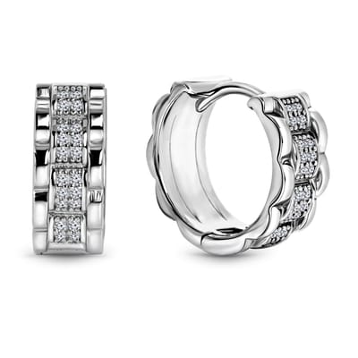 Juwelier Emo - Zilver Oorbellen Fantasie met Zirkonia stenen – Diameter 17 MM – 6 MM Dik