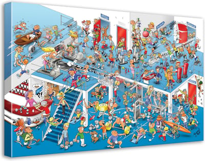 Tandarts Cartoon op canvas - Roland Hols - Sportschool - 40 x 60 cm - Houten frame 4 cm dik - Orthodontist - Mondhygiënist