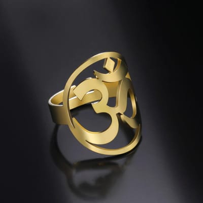 LIKGREAT OM Symbool Boeddhisme Yoga Ring Voor Vrouwen Roestvrij Staal Indiase Hindoestaanse Open Ringen Bovennatuurlijk Spiritueel Amulet Sieraden resizable black
