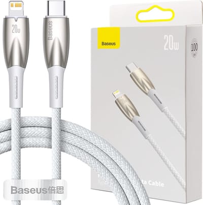 Baseus - Glimmer - Series snellaadkabel USB-C - Lightning 480Mb/s PD 20W 1m wit