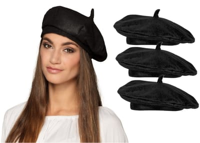 Boland Verkleed hoed - 4x - baret - zwart - polyester - franse baret - frans - landen thema - carnaval