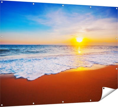 Gards Tuinposter Strand en Zee tijdens Zonsondergang - 160x120 cm - Tuindoek - Tuindecoratie - Wanddecoratie buiten - Tuinschilderij