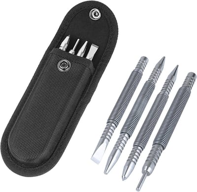 Nail Setter & Center Punch Set - Double Head Nail Set with Hammerless Chisel and Hinge Pin Remover
