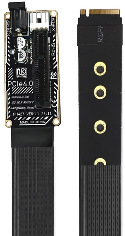 Dailygoody - M.2 NVME adapter - PCIe 4.0 X4 - Flexibele kabel - 5V/12V voeding - Hoge snelheid - Geschikt voor computers - Zwart