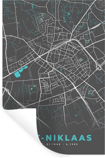 Muurstickers - Sticker Folie - België – Sint Niklaas – Stadskaart – Kaart – Blauw – Plattegrond - 20x30 cm - Plakfolie - Muurstickers Kinderkamer - Zelfklevend Behang - Zelfklevend behangpapier - Stickerfolie