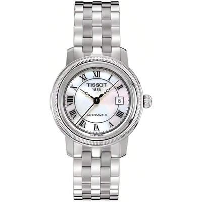 Tissot women's mechanical watch, stainless steel strap, water-resistant up to 30 meters, Model T045.207.11.113.00 beige