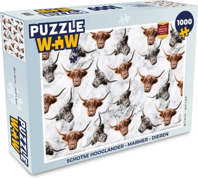 Puzzel Schotse hooglander - Marmer print - Dieren - Legpuzzel - Puzzel 1000 stukjes volwassenen
