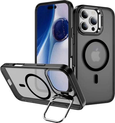 Hoesje Geschikt voor Apple iPhone 16 Pro - Compatibel met MagSafe & Qi2 - Back Cover met Standaard - Camera Kickstand - Zwart