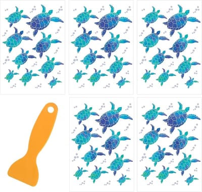 45 Stuks Zee Schildpad Muurstickers Geel Zelfklevende Wandtattoo Waterdicht Vinyl Decoratieve Stickers voor Kinderkamer en Badkamer Decoratie Muur en Tegels