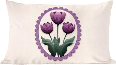 Sierkussens - Kussentjes Woonkamer - 60x40 cm - Tulpen - Paars - Lijst - Bladeren