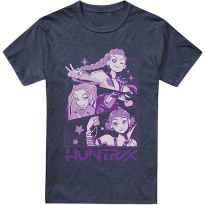 K-Pop Demon Hunters Unisex Volwassenen Huntr/X Manga Paneel T-Shirt (Heather Marineblauw)
