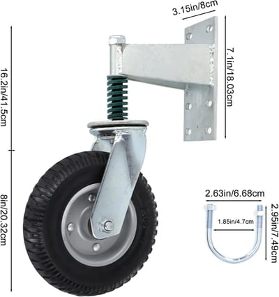 Poortwiel Zwenkwiel - Stevig Wiel - Poorten Verplaatsen - Roestbestendige Afwerking - 8 Inch Diameter - Grijs