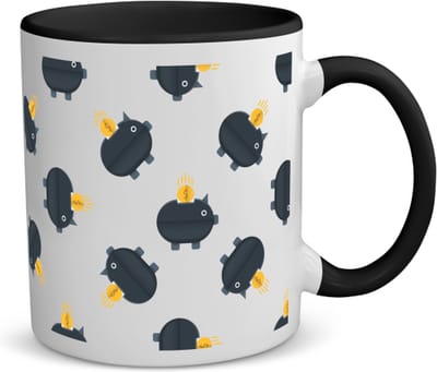 Akyol - zwarte piggy banks koffiemok - theemok - zwart - Varken - iemand die van geld houdt - cadeau voor iemand die houdt van geld - verjaardagscadeau - gift - geschenk - 350 ML inhoud