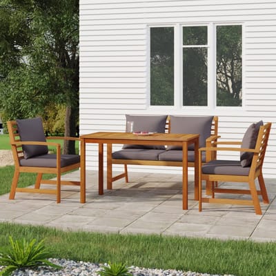vidaXL - 4-delige - Tuinset - met - kussens - massief - acaciahout