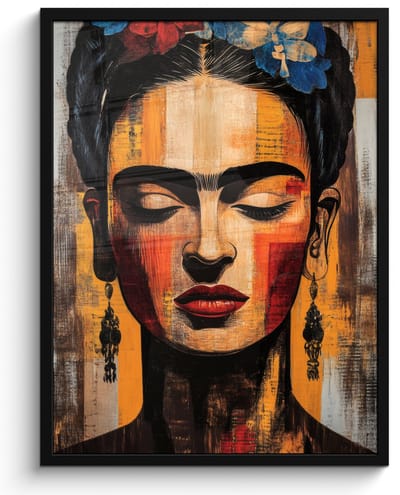 Poster in lijst - Fotolijst 50x70 cm - Posters - Portret - Vrouw - Bloemen - Posterlijst zwart - Decoratie - Wanddecoratie woonkamer - Muurdecoratie slaapkamer