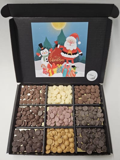 Chocolade Callets Proeverij Pakket met Mystery Card 'Merry Christmas' met persoonlijke (video) boodschap | Chocolademelk | Chocoladesaus | Verrassing box Verjaardag | Cadeaubox | Relatiegeschenk | Chocoladecadeau