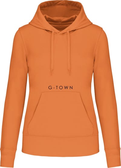 G‑TOWN Eco Chique Dames Hoodie – Duurzame Streetwear – Forest Green & Oranje