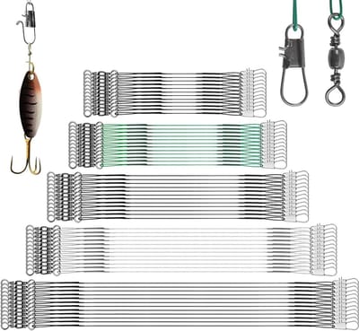60 stuks snoekvissen draadsporen visleiders wartels vislijn roestvrij staaldraad gespen kunstaas rig haken (3,9/5,9/7,8/9,8/11,8 inch)