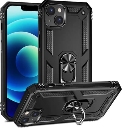 Coverup Hoesje - Geschikt voor iPhone 15 Plus Hoesje - Coverup Ring Kickstand Back Cover - Zwart