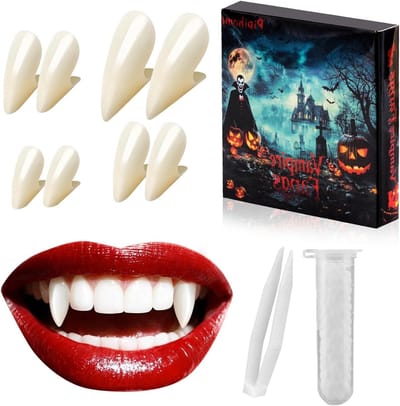 Halloween Vampier Tanden voor Kinderen en Volwassenen, Cosplay Accessoires met Lijm, Perfect voor Feestjes en Kostuums