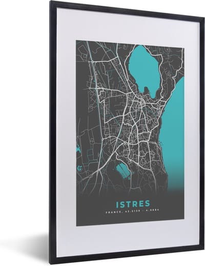 Fotolijst incl. Poster - Istres - Kaart - Plattegrond - Stadskaart - Frankrijk - 40x60 cm - Posterlijst