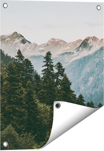 Gards Tuinposter Bos met Bomen in de Bergen - 40x50 cm - Tuindoek - Tuindecoratie - Wanddecoratie buiten - Tuinschilderij