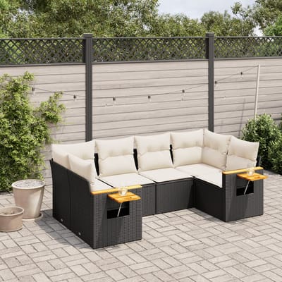 vidaXL - 6-delige - Loungeset - met - kussens - poly - rattan - zwart