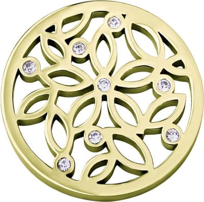 Quiges - Munthouder Munt 33mm RVS met Zirkonia Bloemen Goudkleurig - EPR099