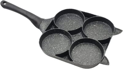Koekenpan met Holtes - Pannenkoekenpan Ei Pan - Ontbijt Maken - Non-stick Coating - Twee Gaten - Zwart