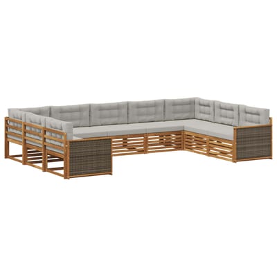 vidaXL - Buiten - bank - set - 9 - st - Naturel - en - lichtgrijs - Massief - Acacia - Hout