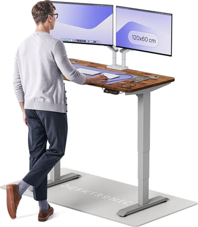 Desktronic HomePro Zit-sta Bureau Elektrisch In Hoogte Verstelbaar, 120x60 cm Massief Notenhout/Grijs, Stille Dubbele Motor, Hoogte 62-126cm