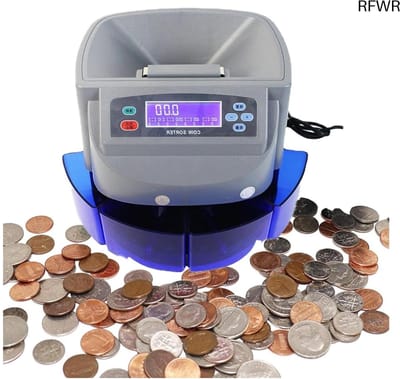 RFWR® Elektronische Muntsorteerder met LCD-display en 4 Verzamelboxen voor Bedrijven en Winkels