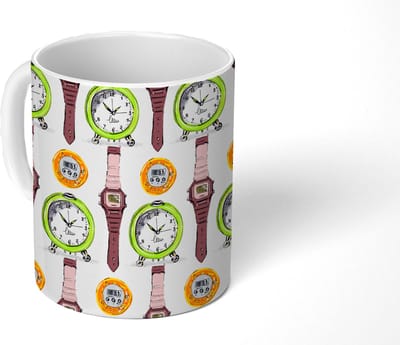 Mok - Koffiemok - Wekker - Horloges - Stopwatch - Patronen - Mokken - 350 ML - Beker - Koffiemokken - Theemok