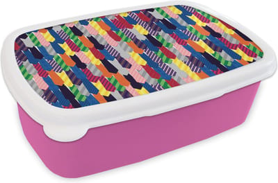 Broodtrommel Roze - Lunchbox - Brooddoos - Stropdas - Regenboog - Patronen - 18x12x6 cm - Kinderen - Meisje