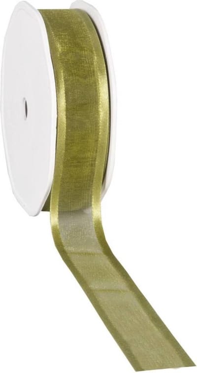 Satin edge Organzalint Olijf – 25 mm × 25 m – Organza