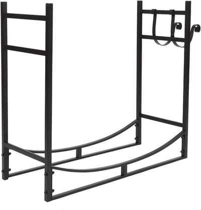 Haardhoutrek - Houtopslag - Buitenhaard Accessoire - Verhoogde Basis - Stapelbaar - Zwart Mat