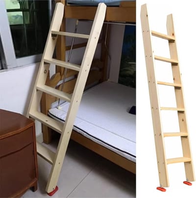 Kinder Stapelbed Ladder - Hoogslaper Hulp - Veilig Bed Bereiken - Inclusief Bevestigingsbeugels - 100cm Lengte - Houtkleur