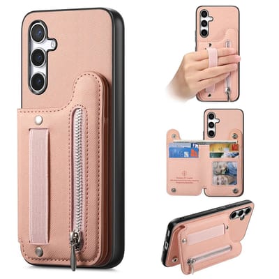 Telefoonhoesje geschikt voor Samsung Galaxy A57 5G - roze - hoesje met rits en pasjeshouder - portemonnee wallet back case hoesje met rits - telefoonhoesje - back case