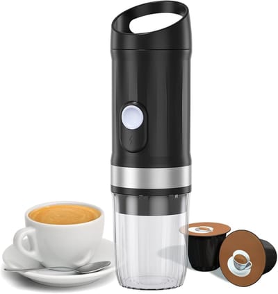 Draagbare Koffiezetter - Mini Espresso Apparaat - Koffie Onderweg - 3-in-1 Brouwer - 10x8x8 cm - Zwart