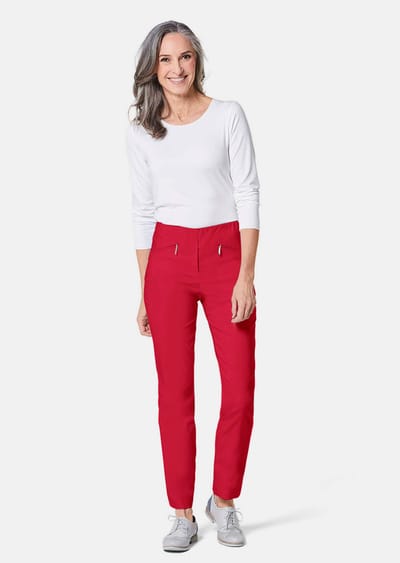 Bengaline broek LOUISA met ritszakken - rood - Gr. 19 van Goldner Fashion