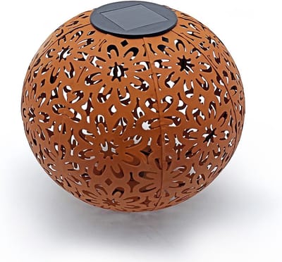 Kynast LED Metalen Lamp Lichtbol 20 cm Tuinlamp Zonne-energie - Roestdesign met Bloemenmotief