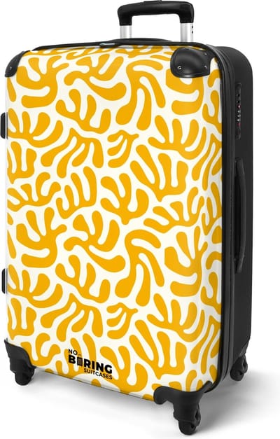 NoBoringSuitcases.com® - Koffer groot - Rolkoffer lichtgewicht - Valies geel met wit koraal patroon - Reiskoffer op 4 wielen - Valiezen reizen volwassenen - Bagagekoffer - Grote trolley XL - 20 kg bagage