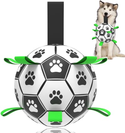 Ryoudavell - Voetbal voor Honden met Straps - Ø 20 cm - Onverwoestbare Hondenbal - Interactief Hondenspeelgoed - Slijtvast & Kauwbestendig - Waterpeelgoed & Drijfbal - Ideaal voor Puppy & Middelgrote Honden - Verjaardagscadeau Hond - Jolly Ball