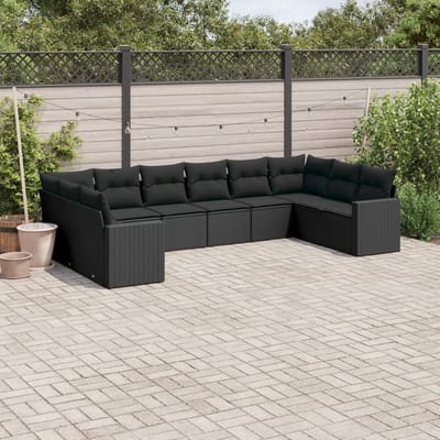vidaXL - 10-delige - Loungeset - met - kussens - poly - rattan - zwart
