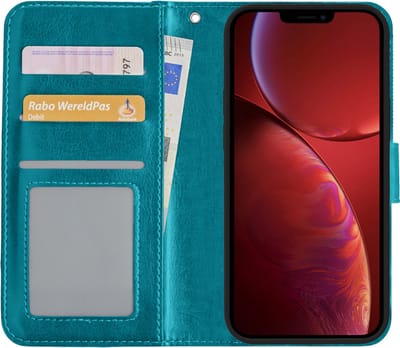 Hoesje - Met Pasjeshouder - Geschikt voor Apple iPhone 14 - Luxe Bookcase Portemonee - Flip Case - Kunstleer Book Case - Flipcase - Book Cover - Walletcase - Portemonneehoes - Turquoise