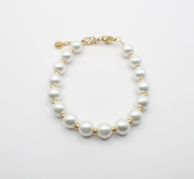 Colure® armband glasparels white 8mm gouden Miyuki gecombineerd