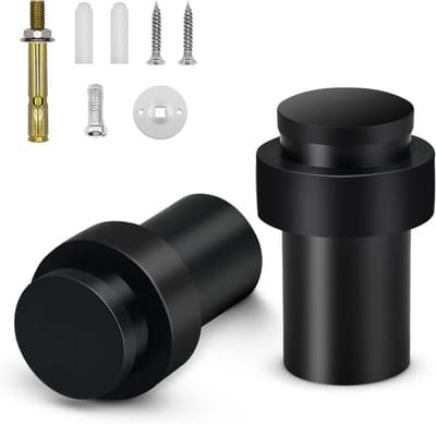 longziming -2-delige Zwarte Deurstopper van RVS – Vloer- en Muurmontage – Met Rubber Buffer – 4,5 cm – Sterke Deurbegrenzer tegen Slag en Schade – Geschikt voor Huis & Kantoor